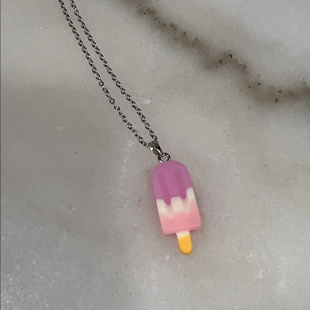 Pink and Purple Popsicle Pendant Necklace